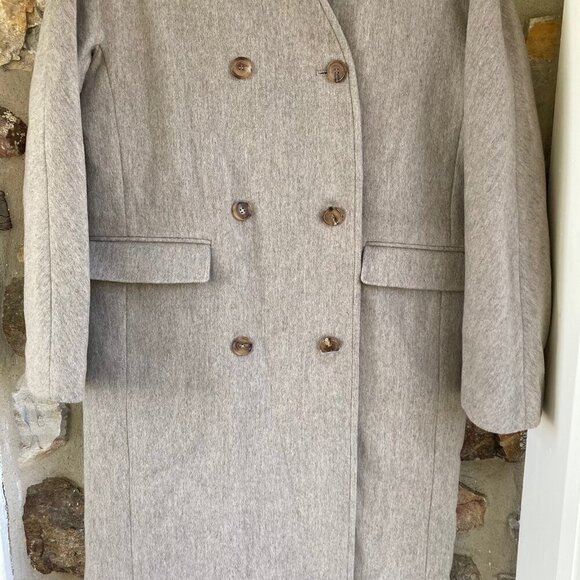NOTHING WRITTEN COLLARLESS LAMBSWOOL COAT in Oatmeal Women's Medium MSRP $665 - Picture 6 of 12